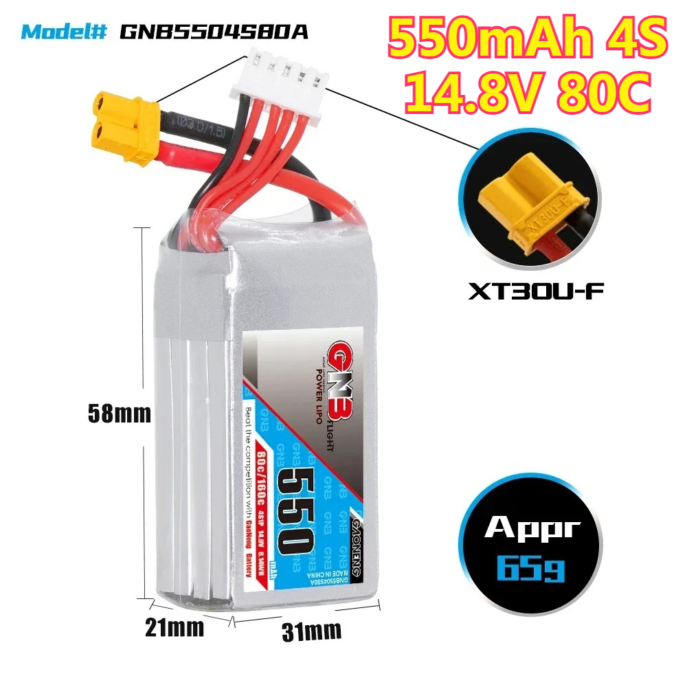 Lipo Battery 4S - 550mAh 4S 14,8 V 80C con